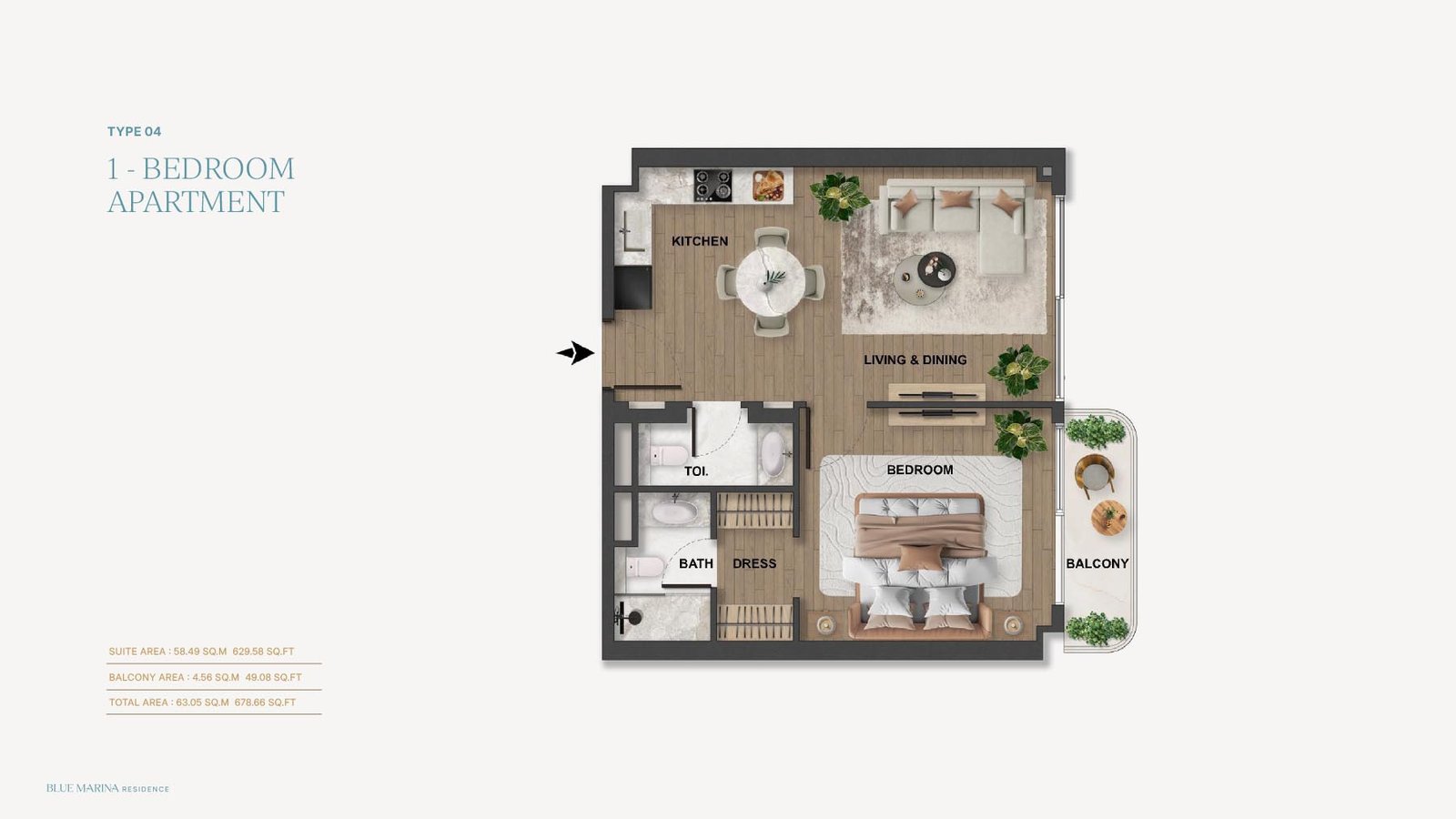 1 Bedroom floor plan