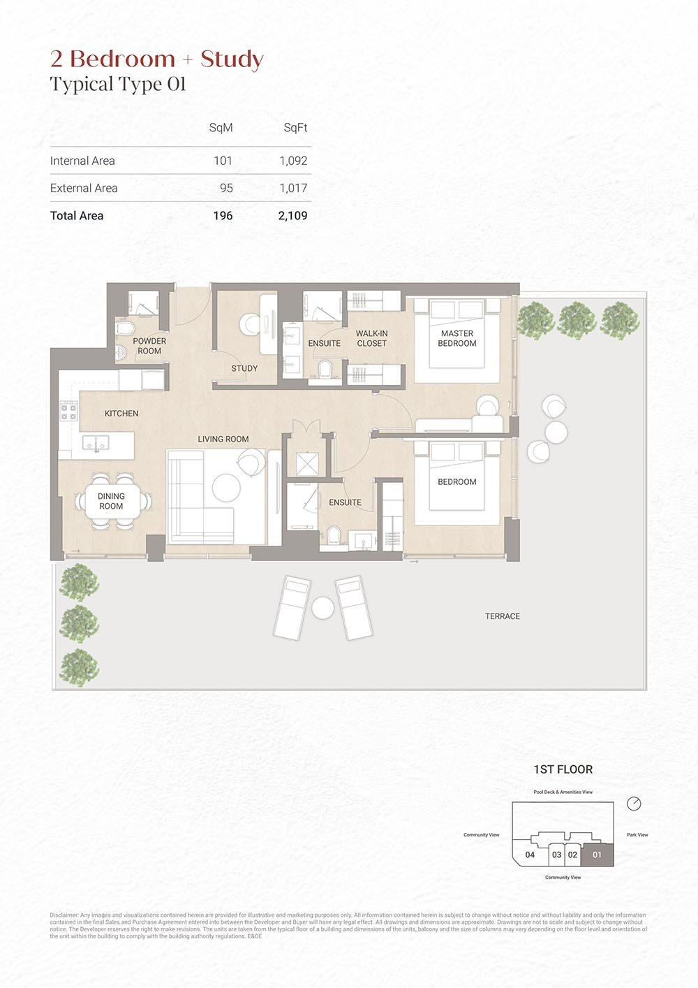 2 Bedrooms + Study floor plan
