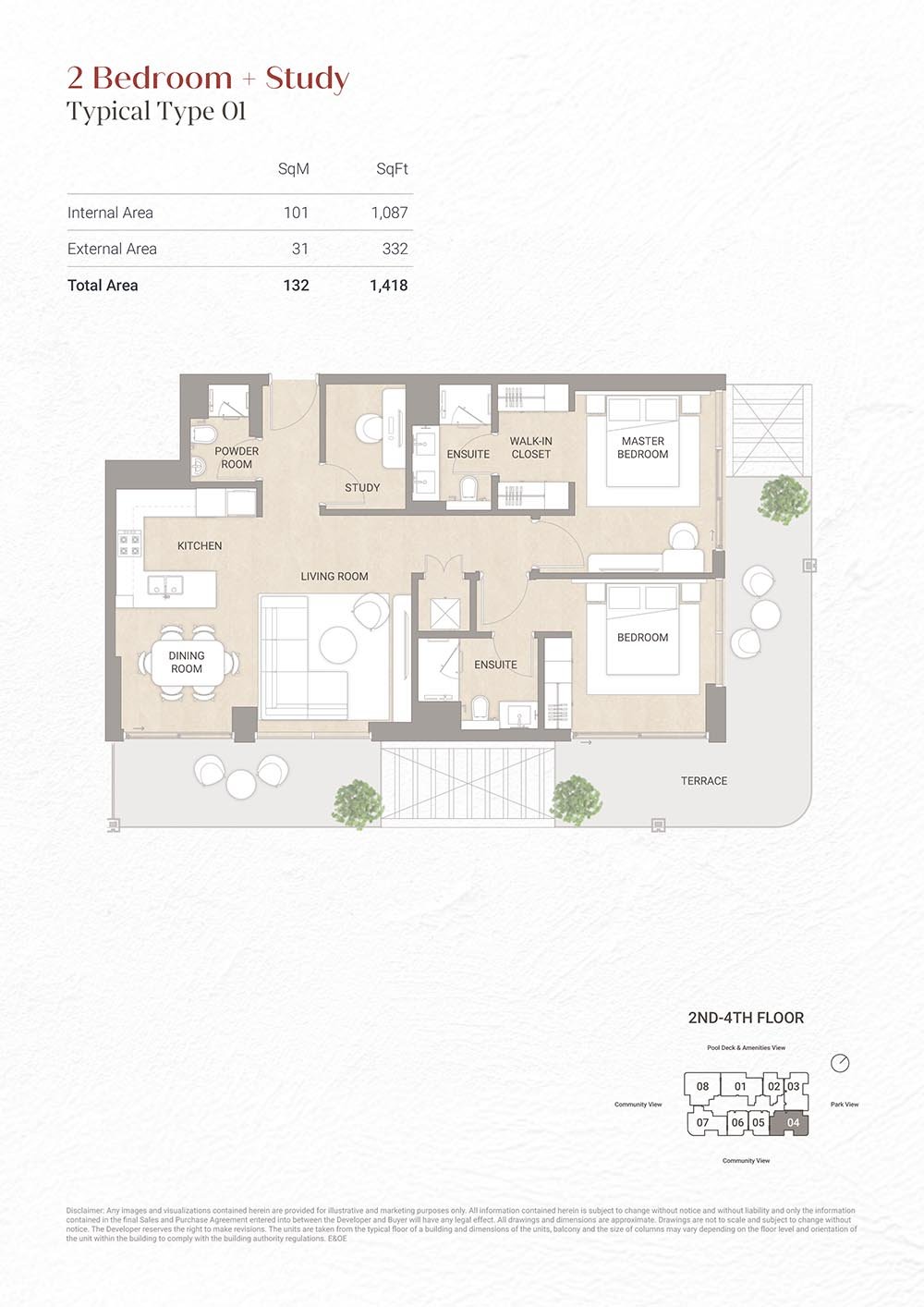 2 Bedrooms + Study floor plan