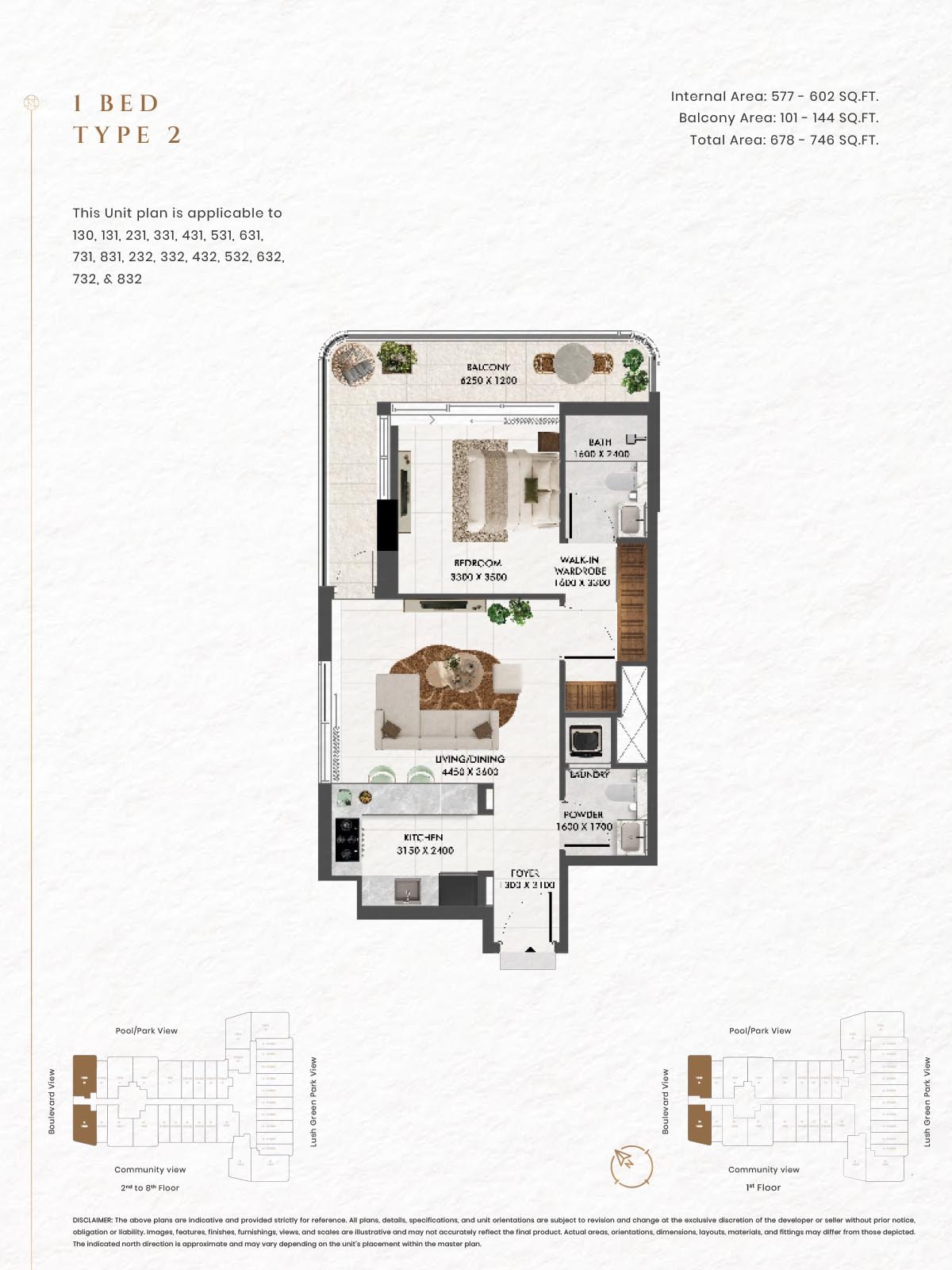 1 Bedroom + Balcony floor plan