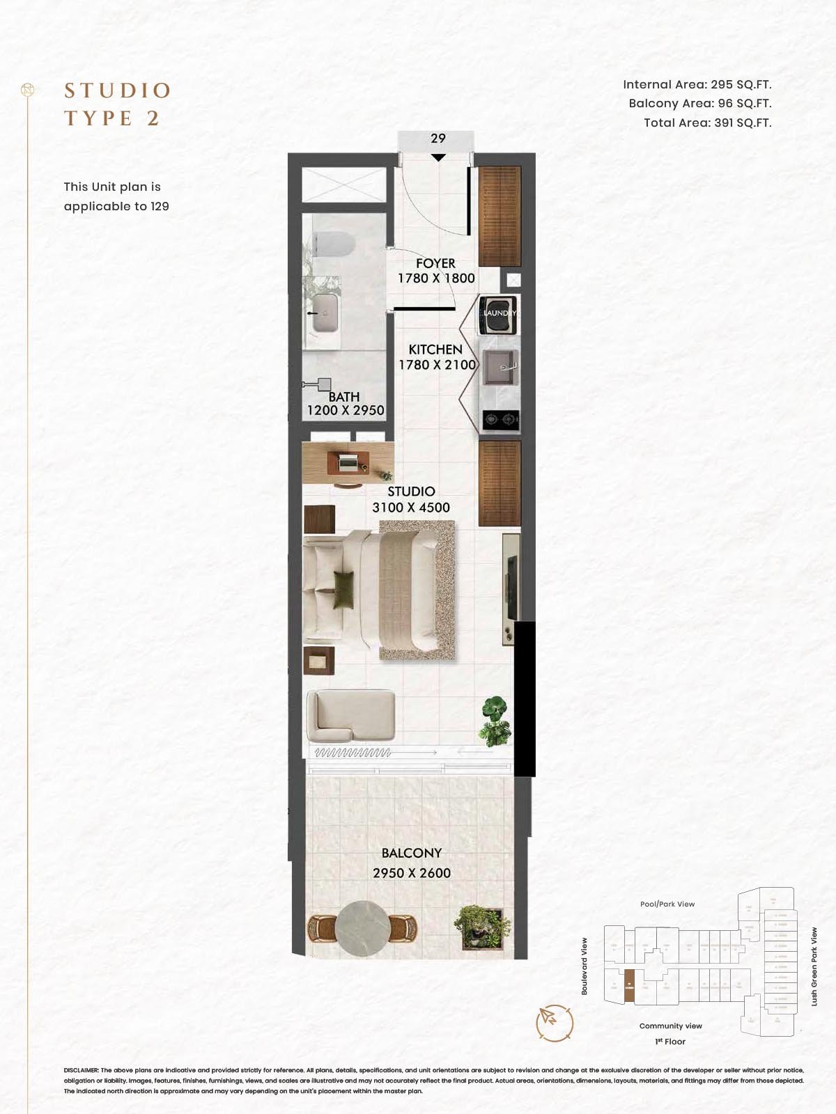 Studio + Balcony floor plan