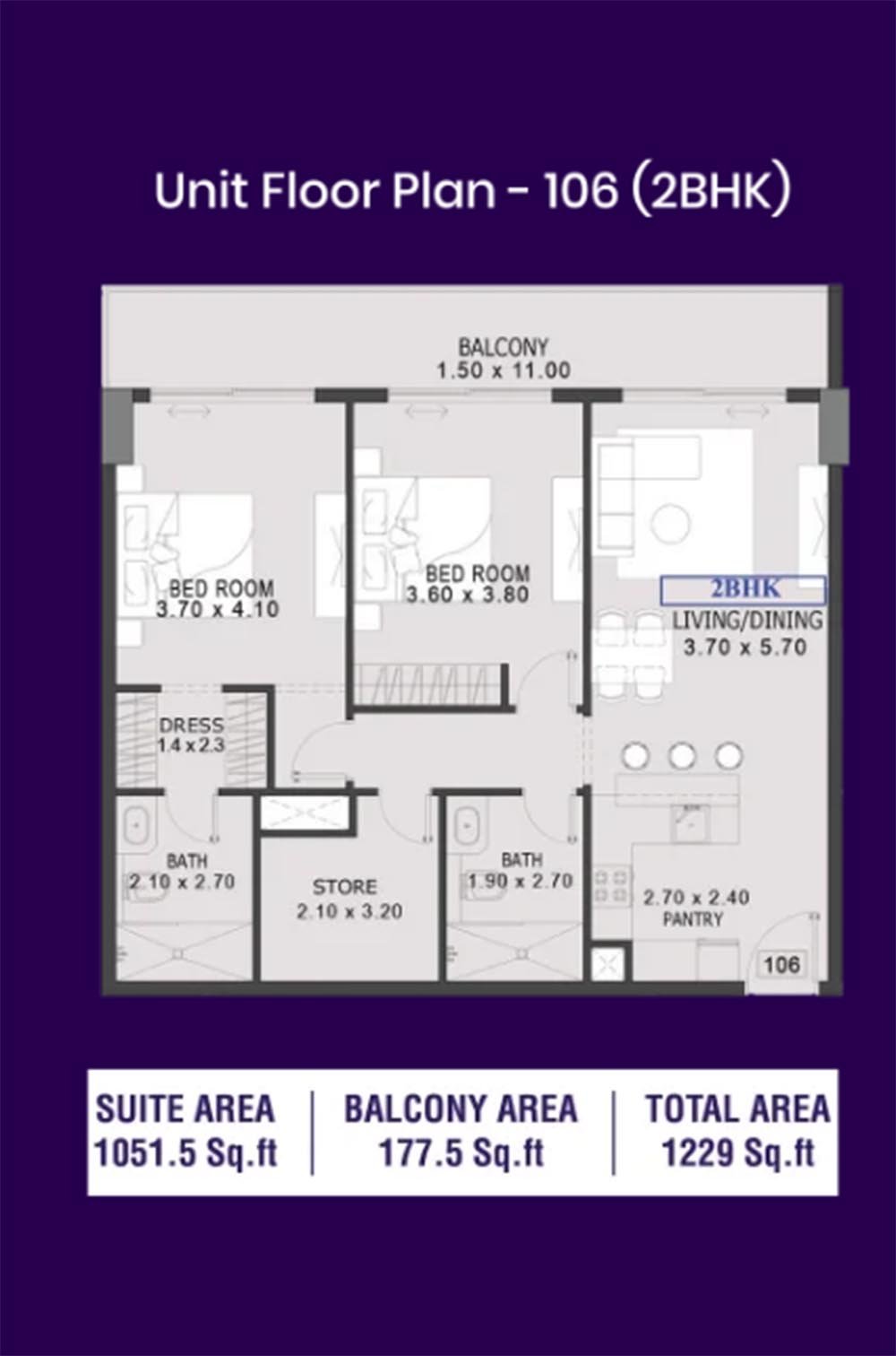 2 Bedrooms floor plan