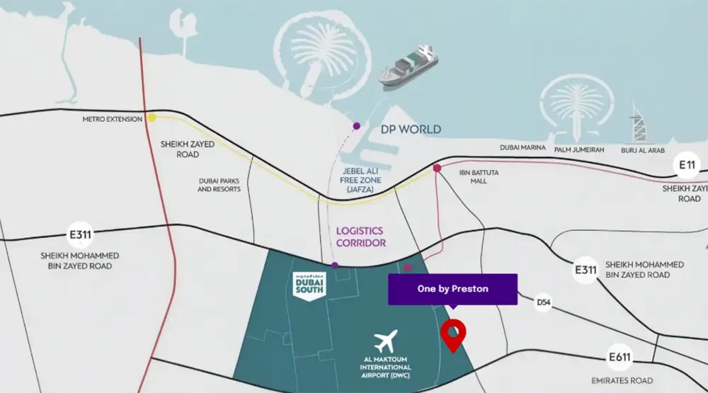 One by Preston at Dubai South location map