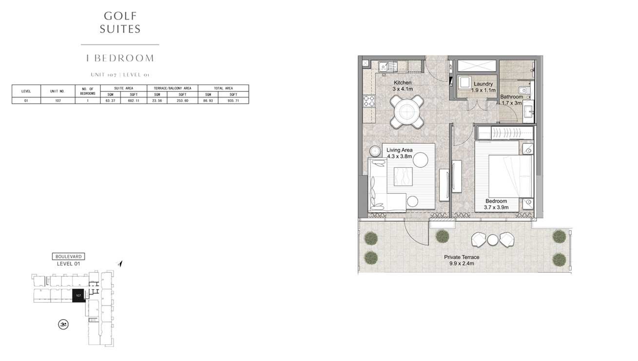 1 Bedroom floor plan