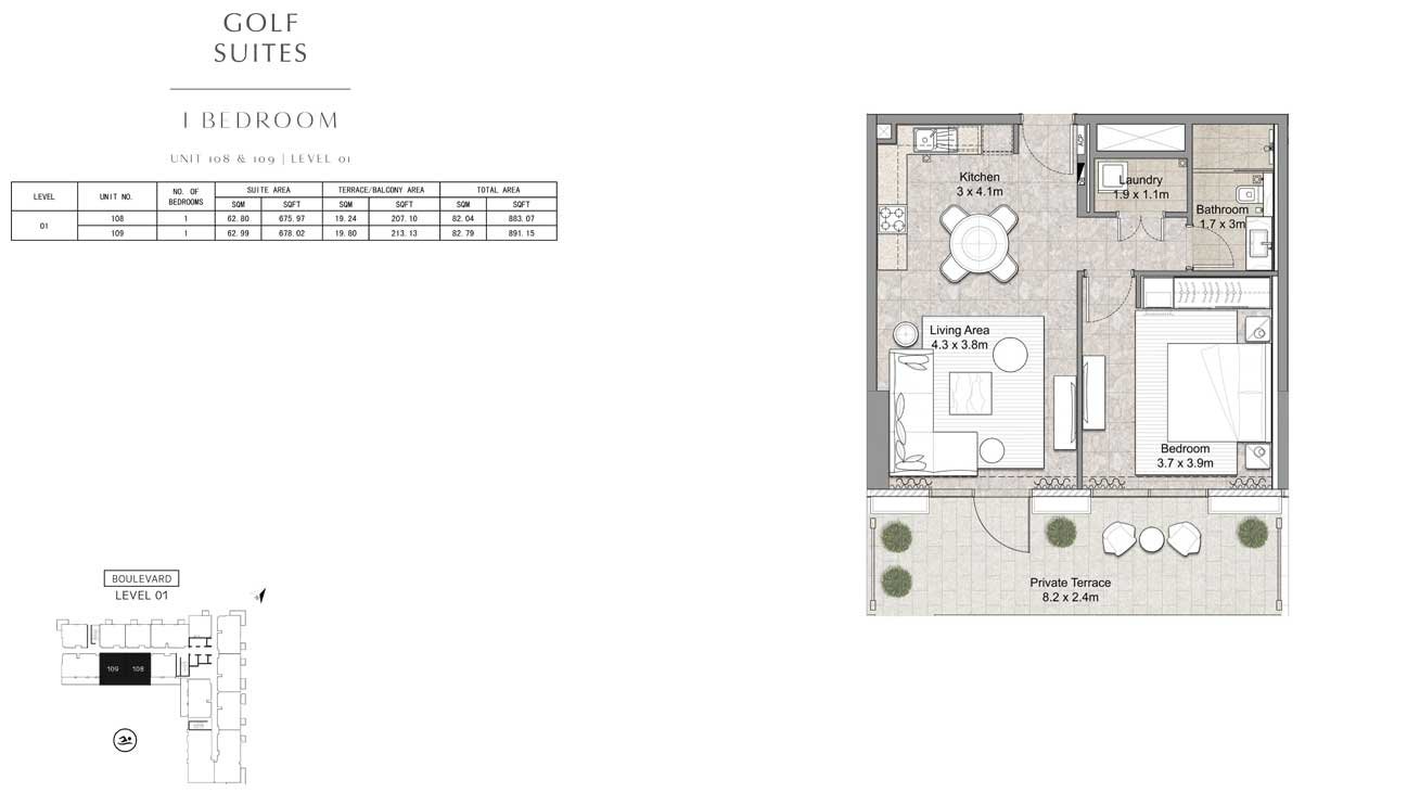 1 Bedroom floor plan