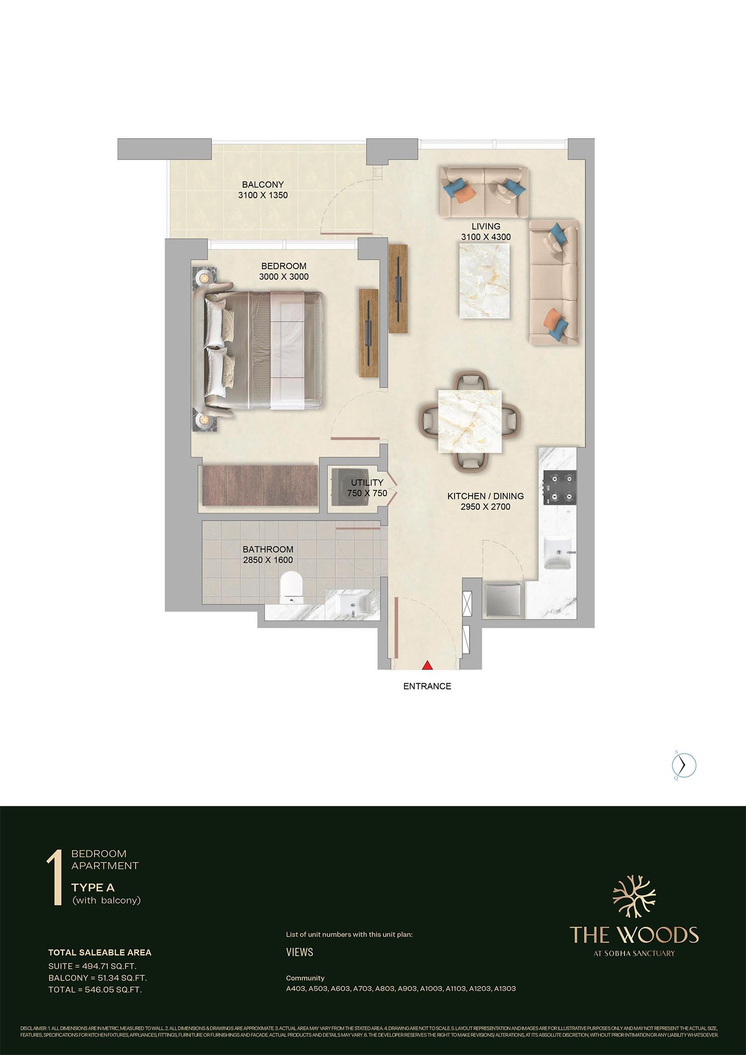 1 Bedroom floor plan