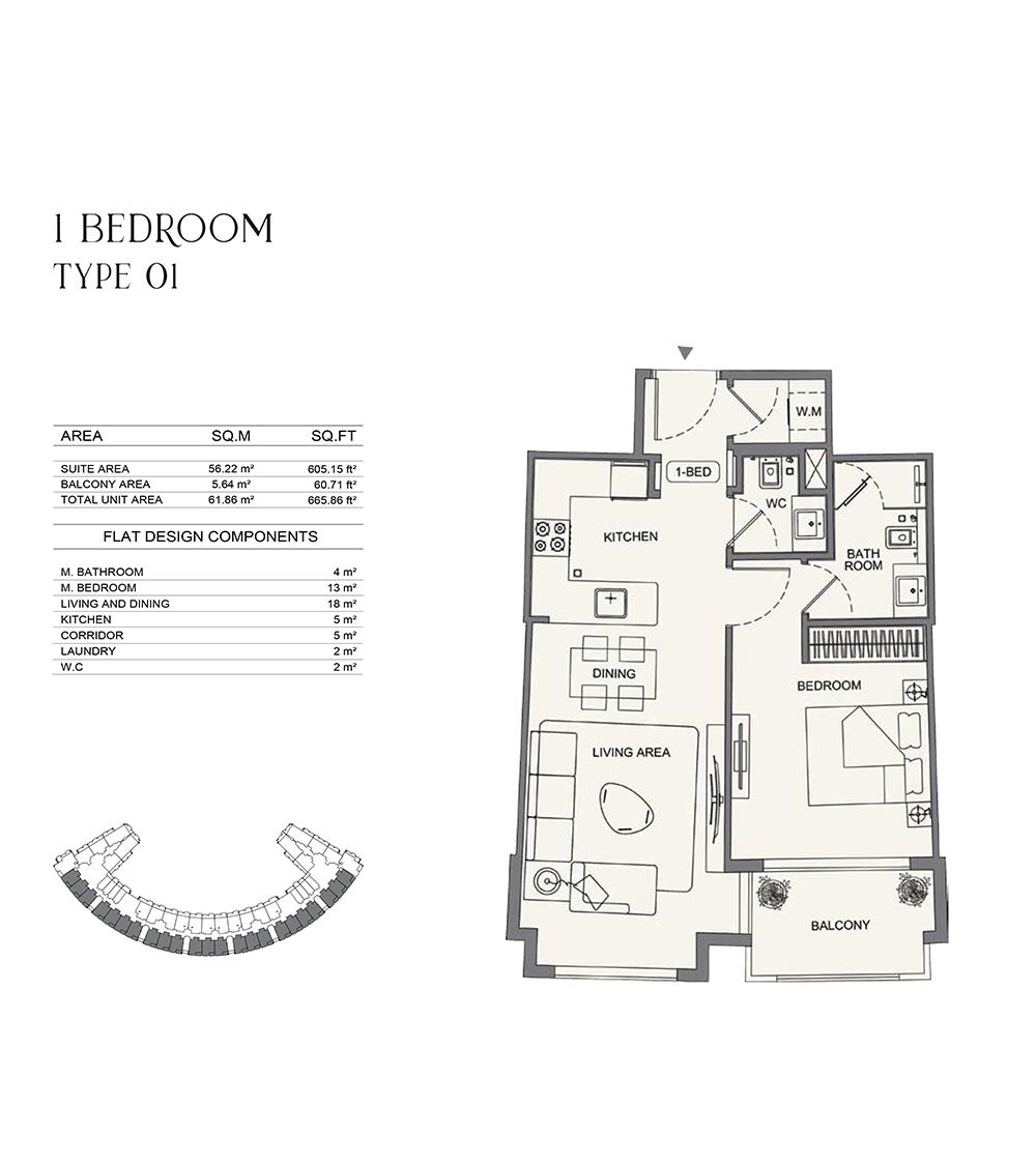 1 Bedroom floor plan