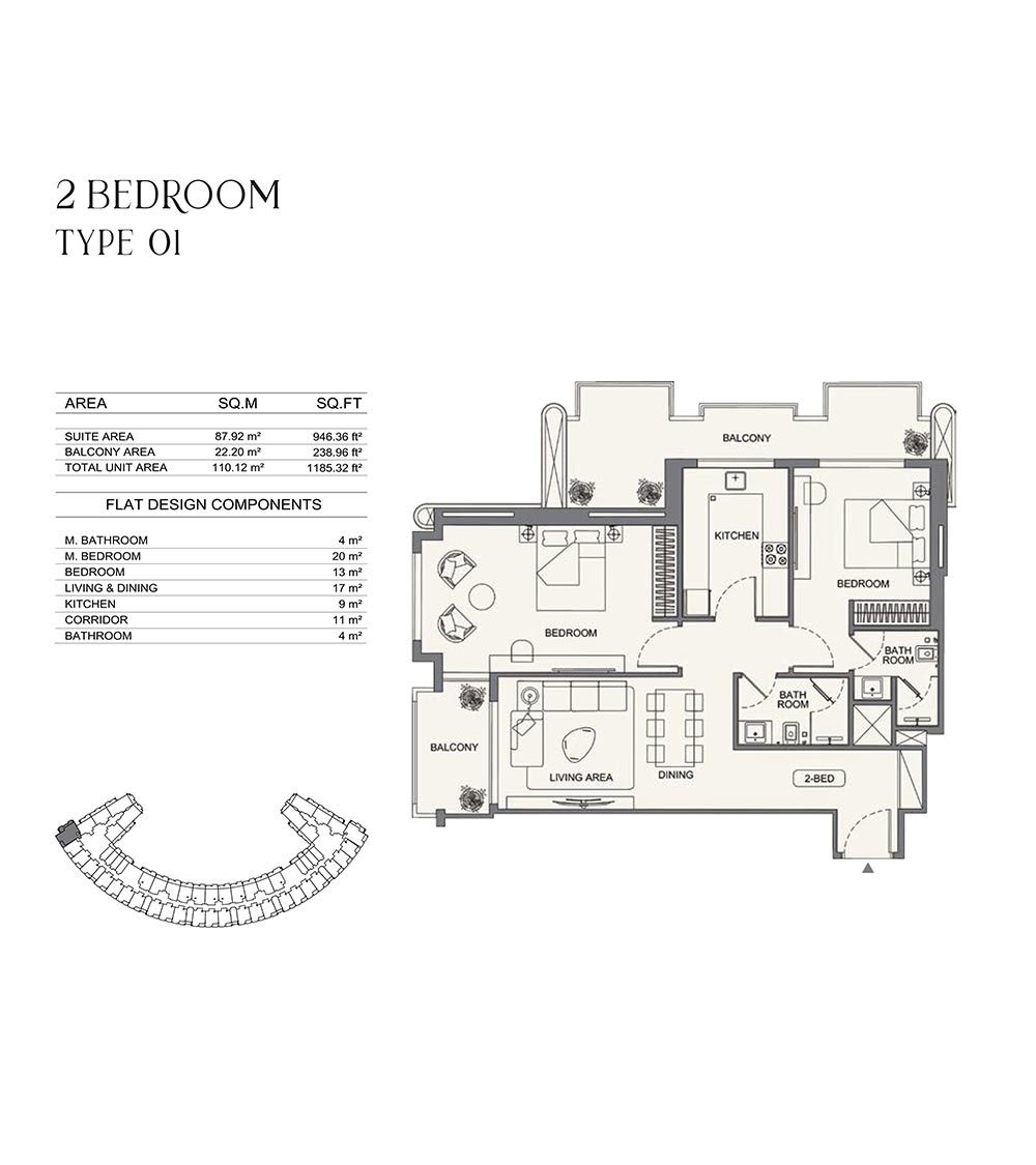 2 Bedrooms floor plan