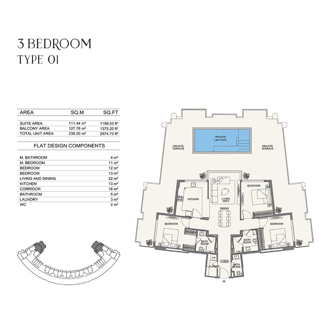 3 Bedroom + Pool floor plan