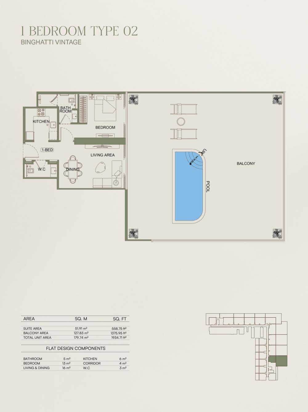 1 Bedroom + Pool floor plan