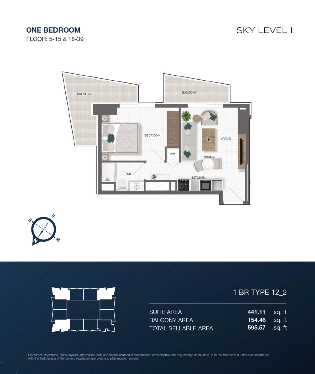 1 Bedroom + Balcony floor plan
