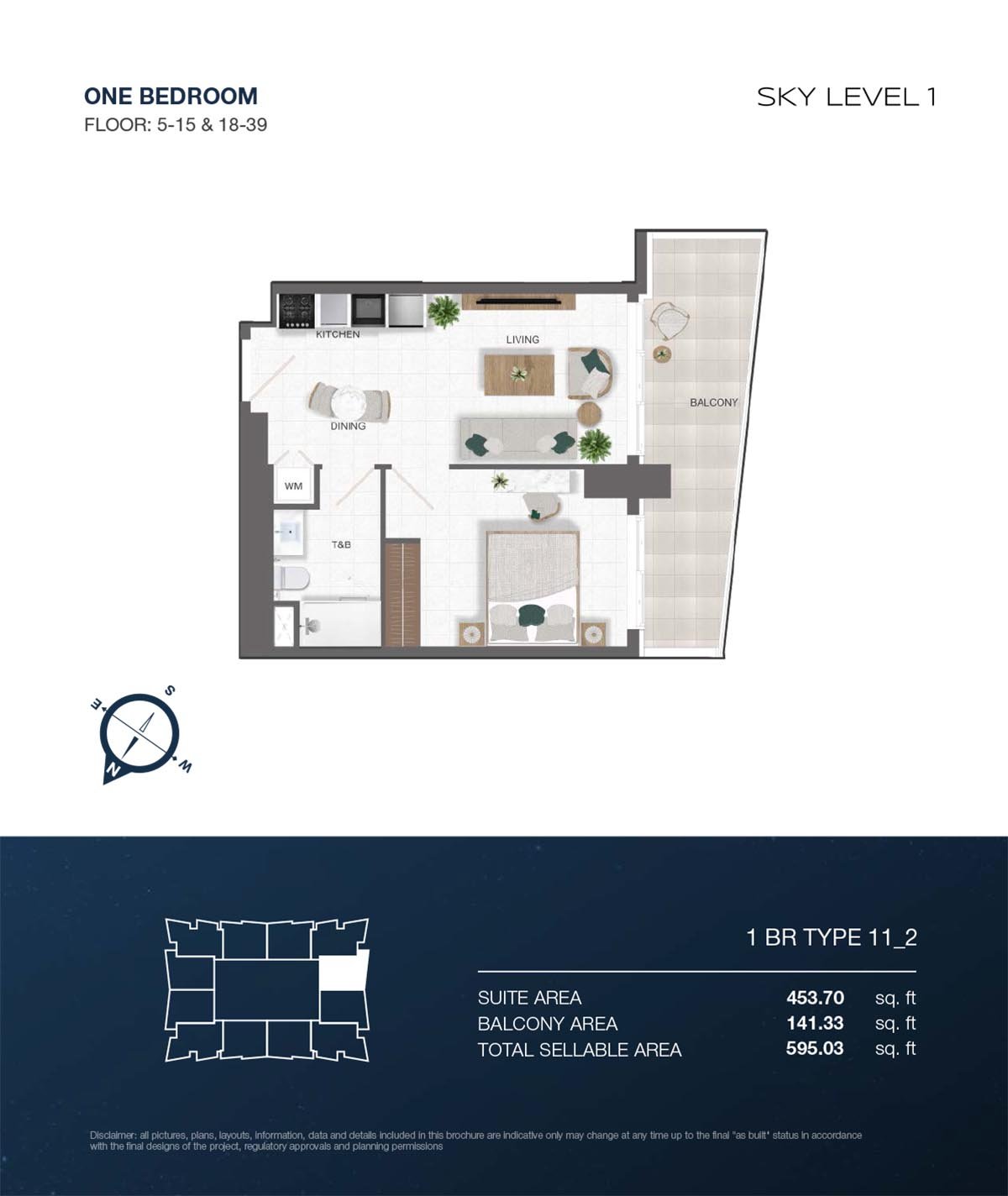 1 Bedroom + Balcony floor plan