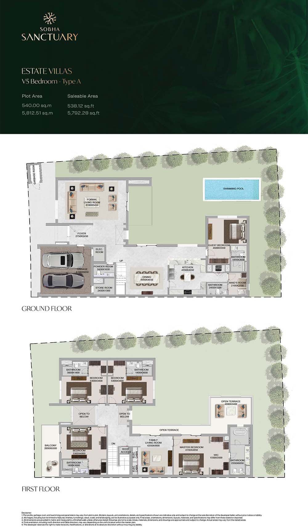 5 Bedrooms + Pool + Maid floor plan