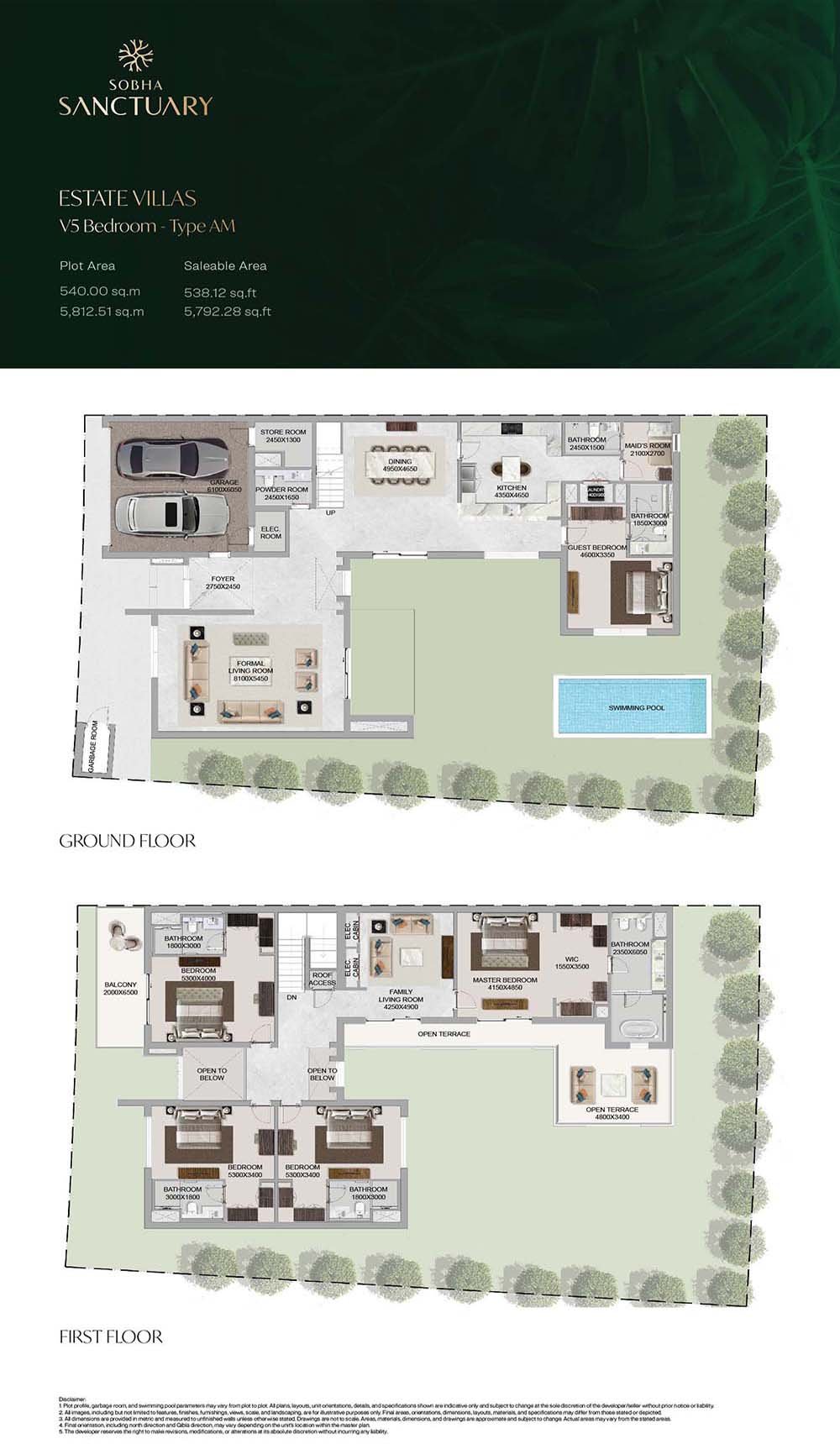 5 Bedrooms + Pool + Maid floor plan