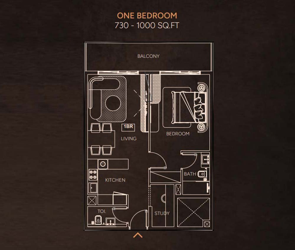 1 Bedroom + Study + Balcony floor plan