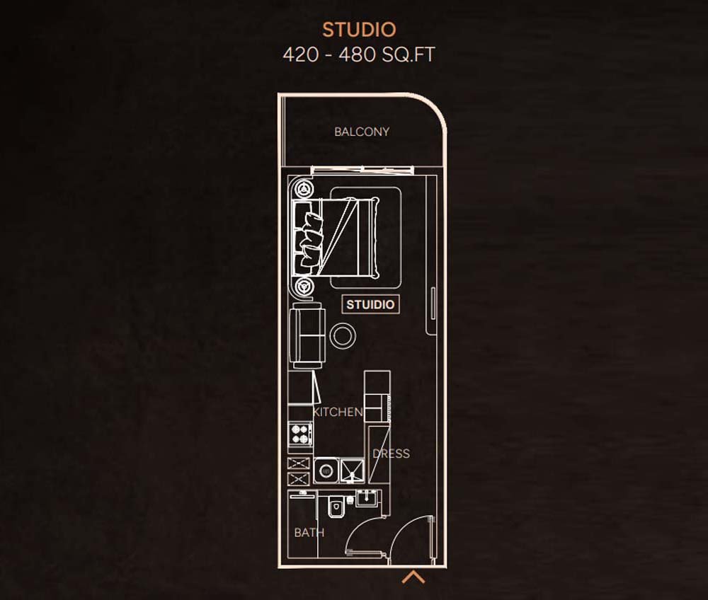 Studio + Balcony floor plan