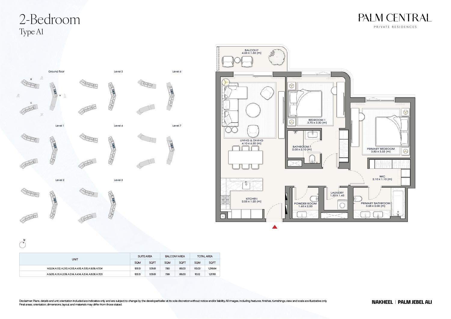 2 Bedrooms + Balcony floor plan