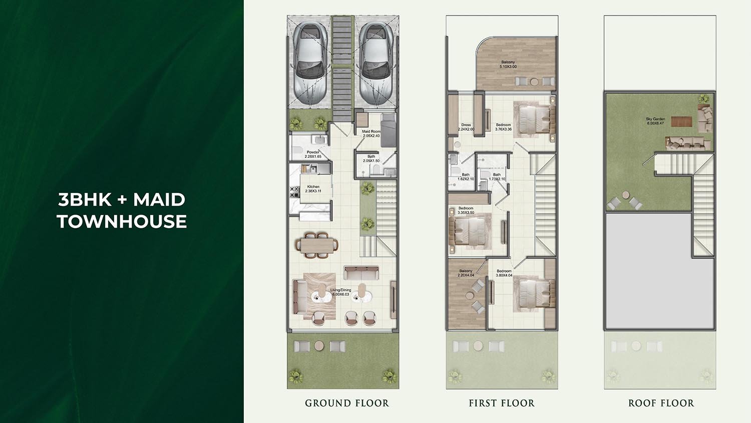 3 Bedrooms + Maid floor plan