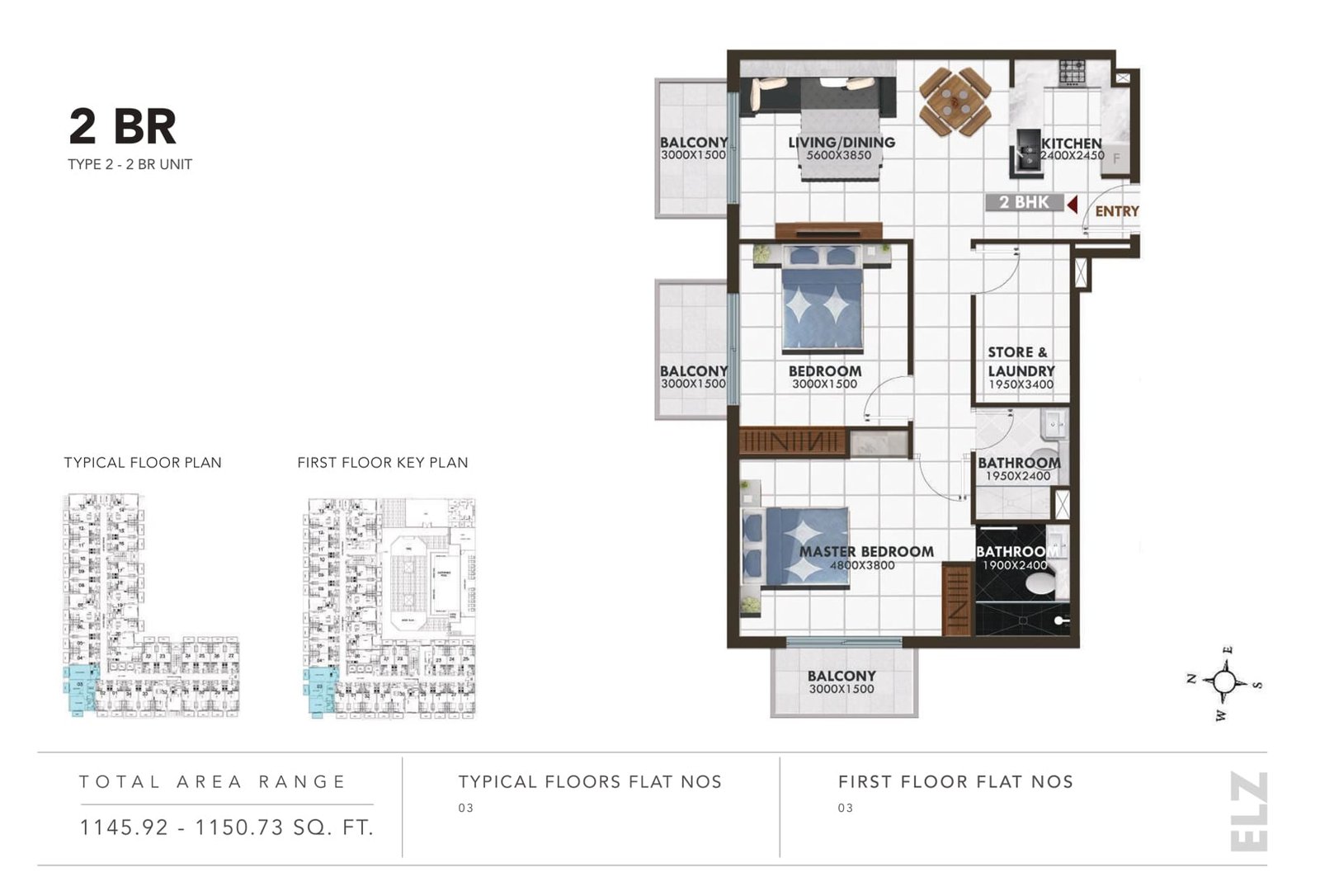 2 Bedrooms floor plan