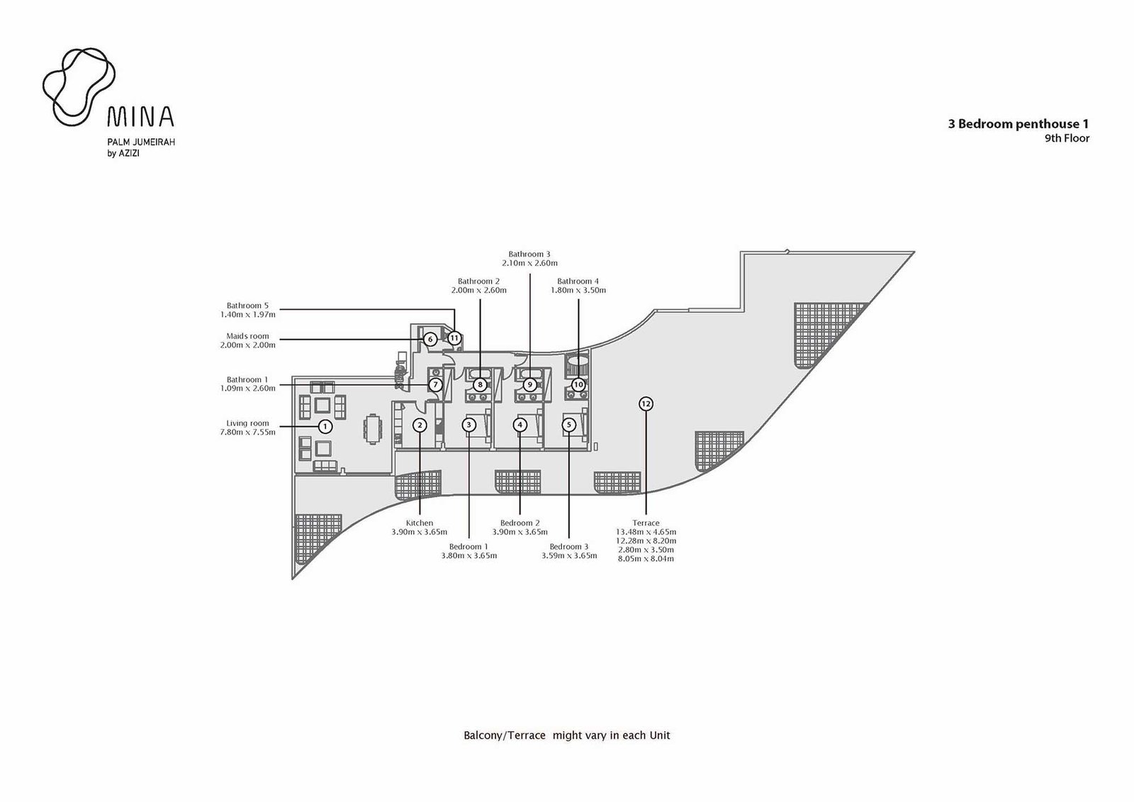 3 Bedrooms + Maid floor plan