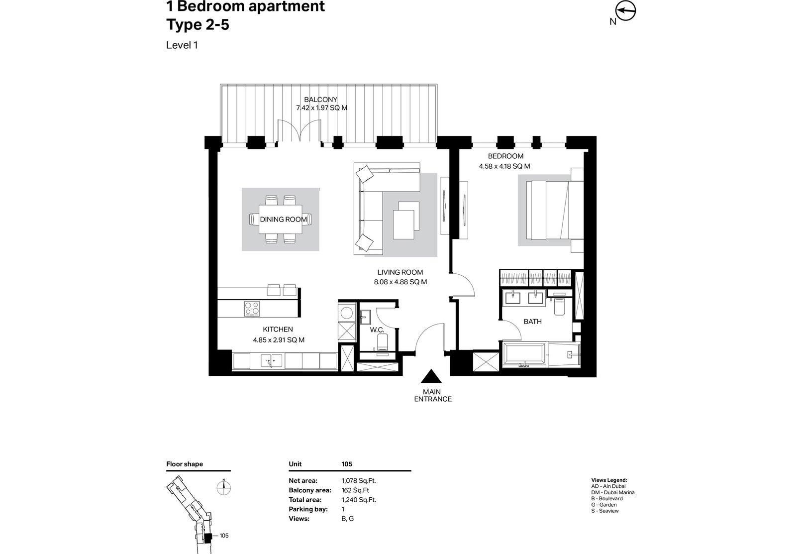 Building 2 - 1 Bedroom floor plan