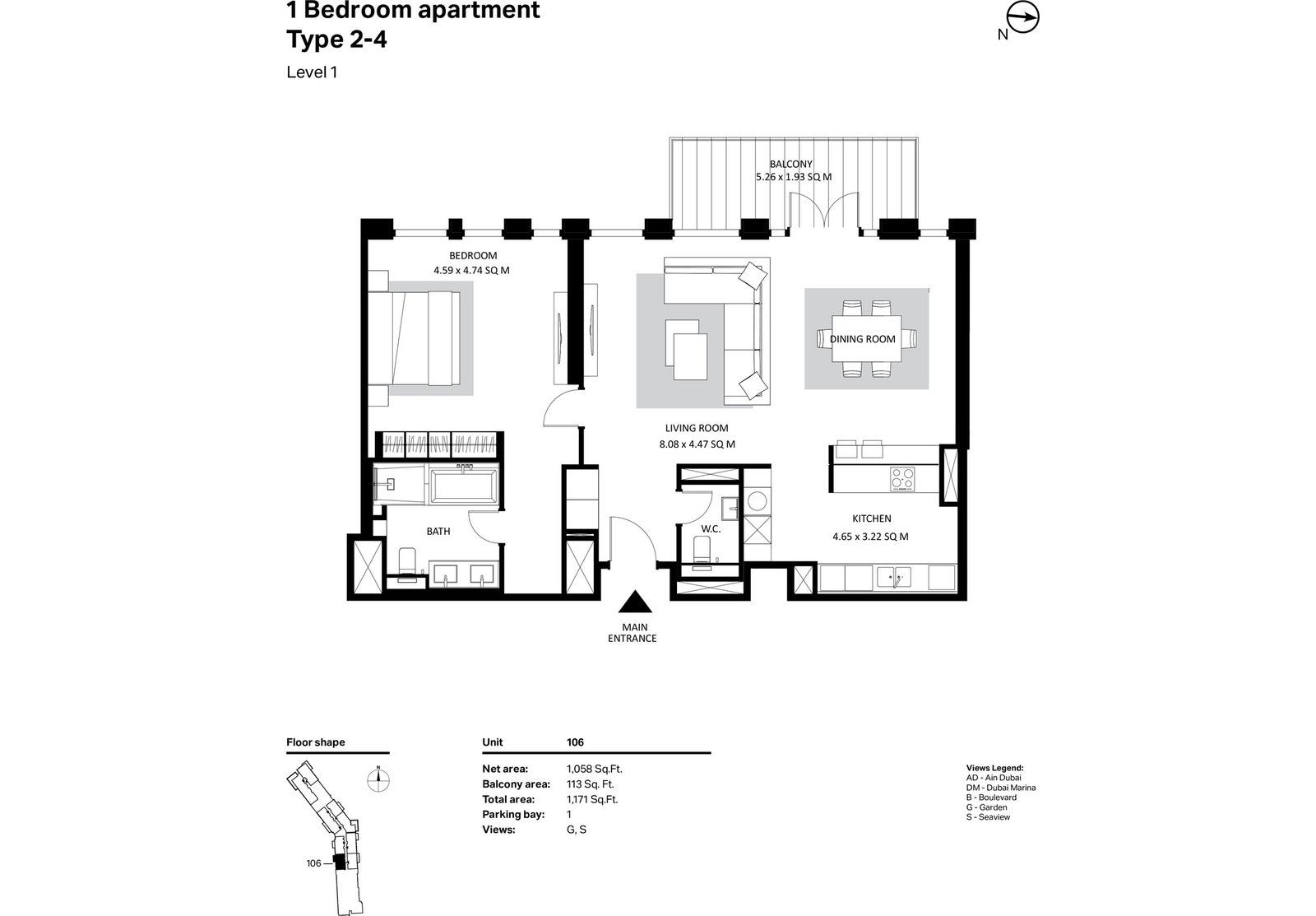 Building 2 - 1 Bedroom floor plan