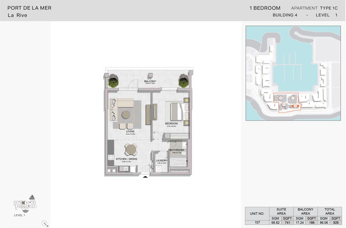 1 Bedroom floor plan