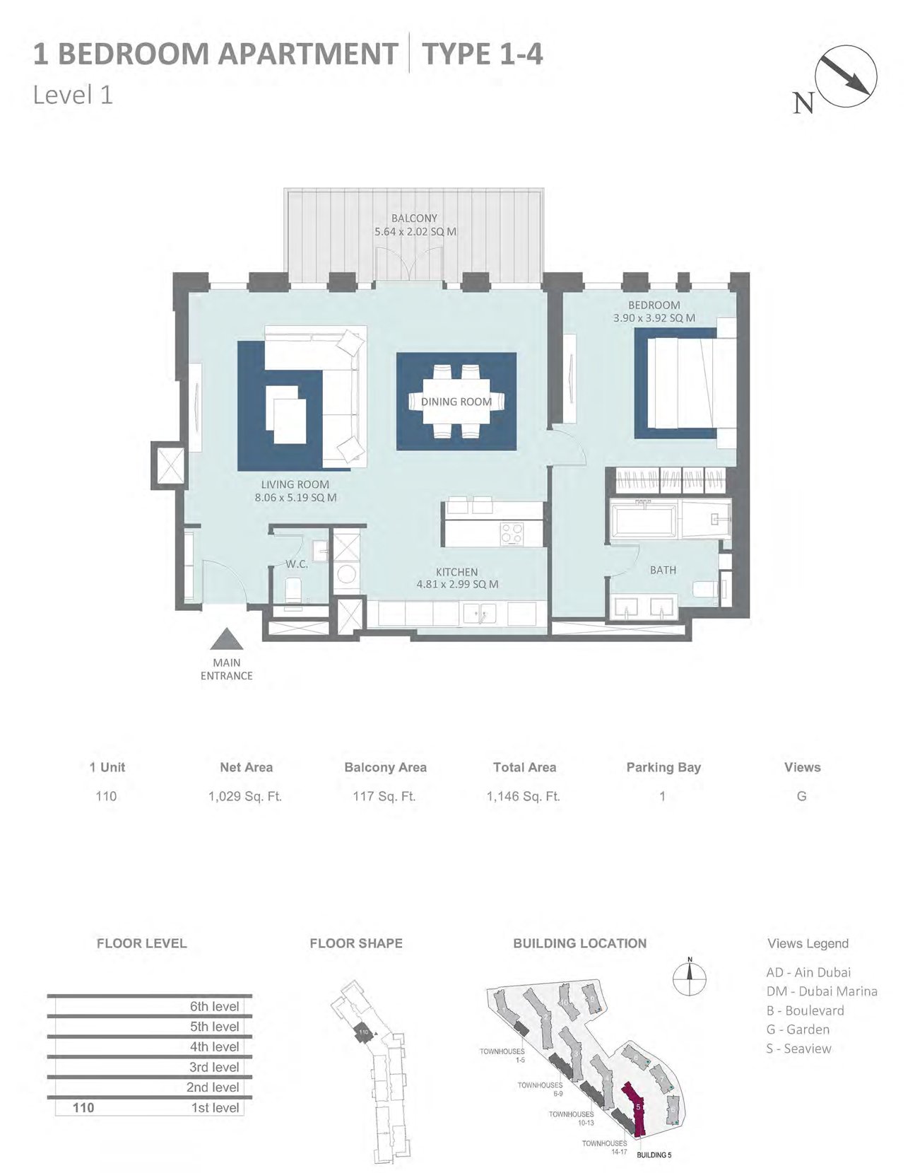 Building 5 1 Bedroom floor plan