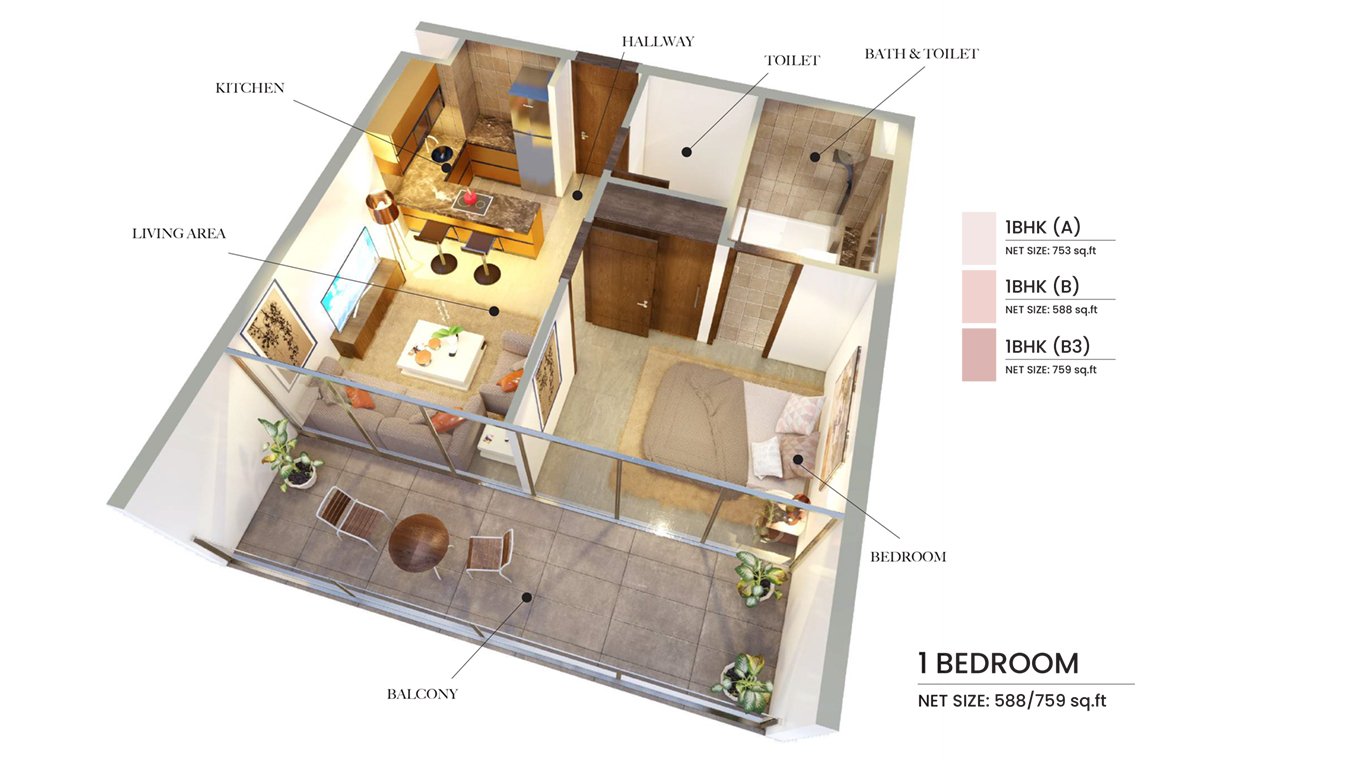 1 Bedroom floor plan