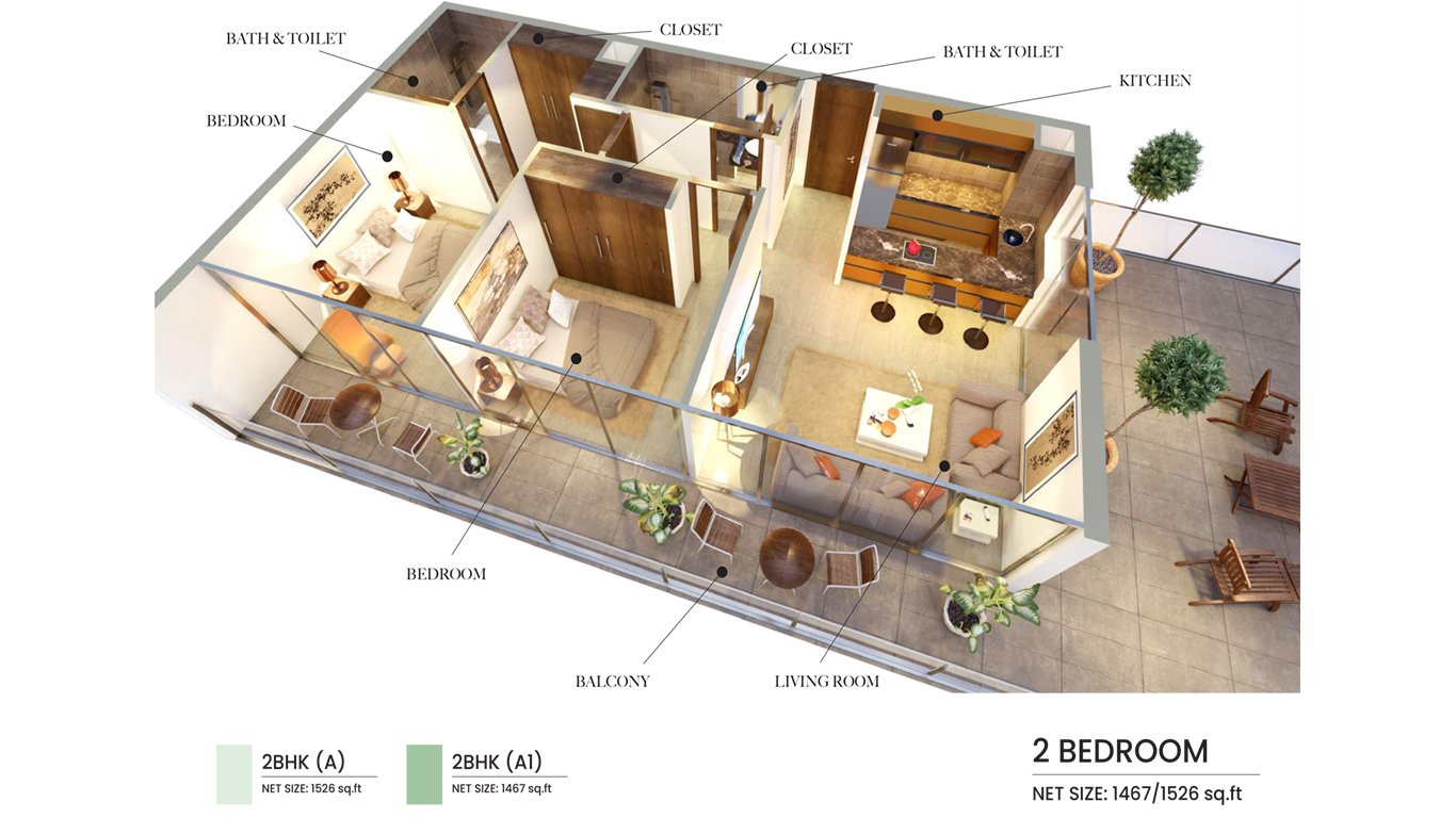 2 Bedrooms floor plan