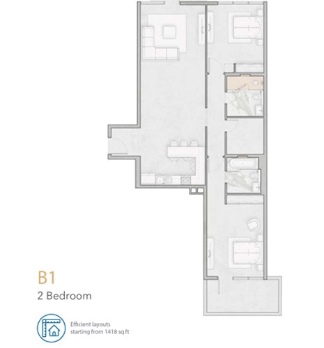 2 Bedrooms floor plan