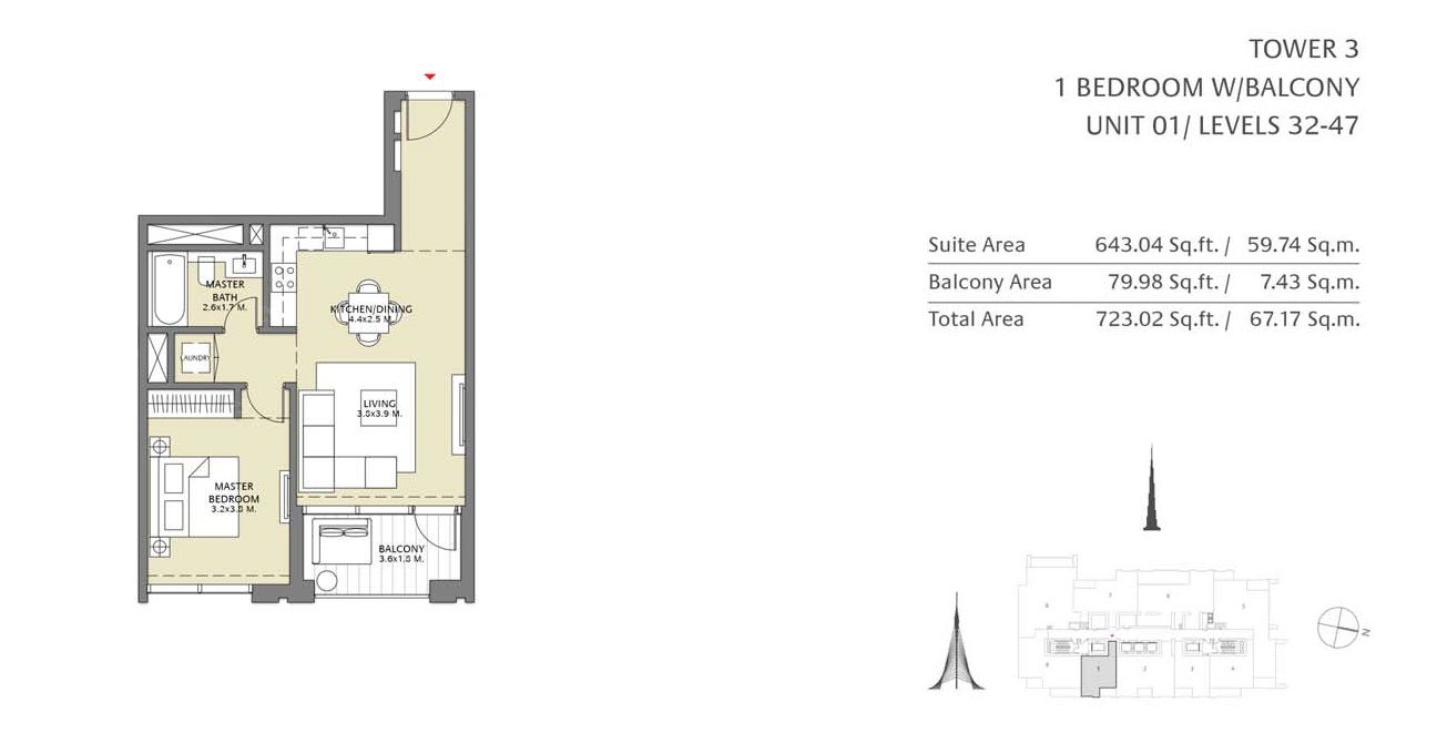 1 Bedroom floor plan