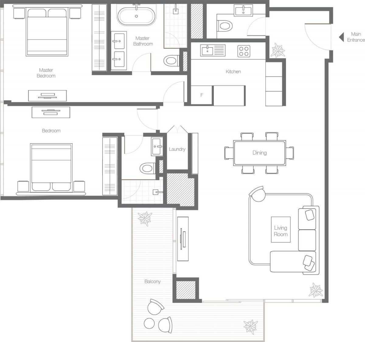 2 Bedrooms floor plan