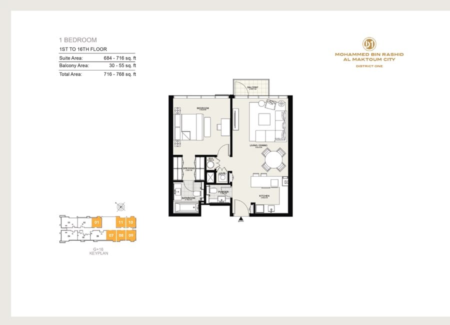 1 Bedroom floor plan