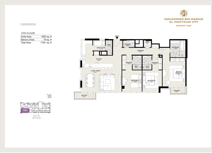 3 Bedrooms floor plan