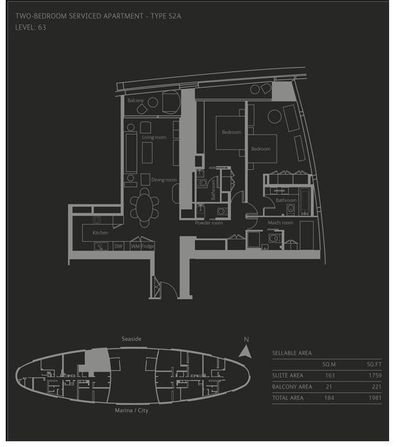 2 Bedrooms floor plan