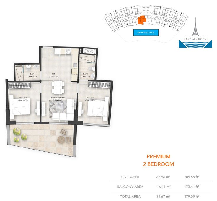 2 Bedrooms floor plan