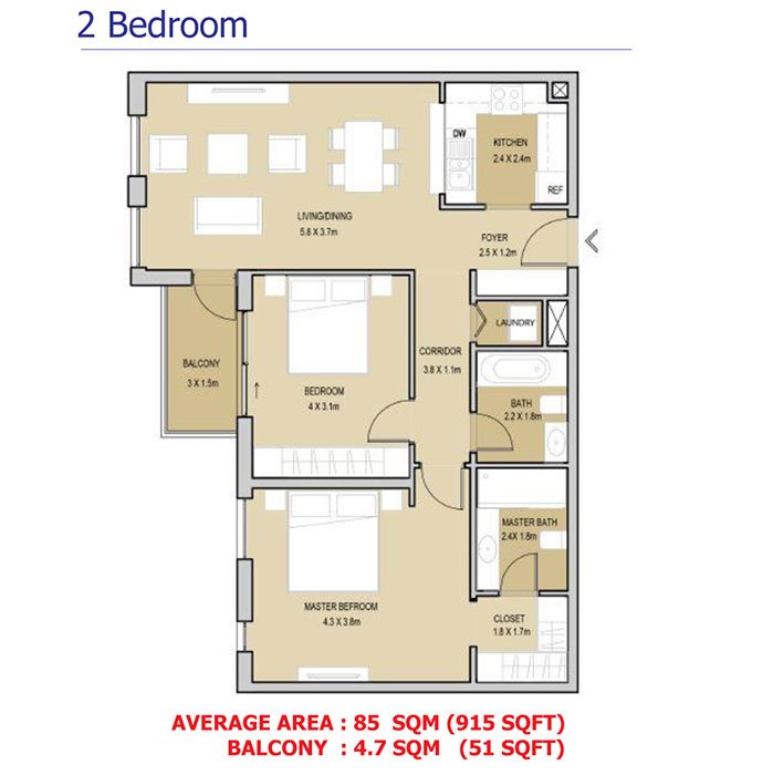 2 Bedrooms floor plan
