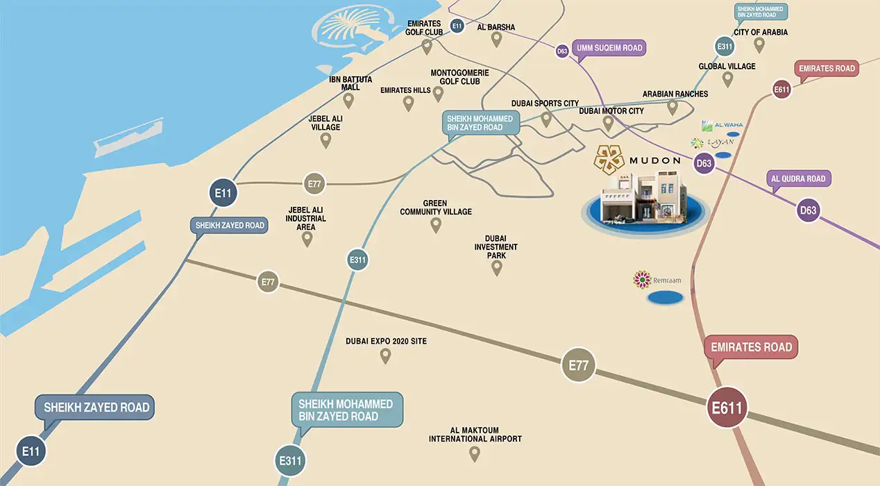 Mudon Views Apartments location map