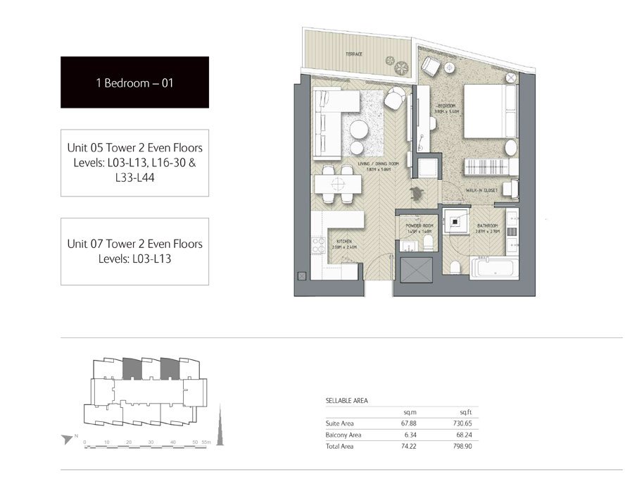 1 Bedroom floor plan