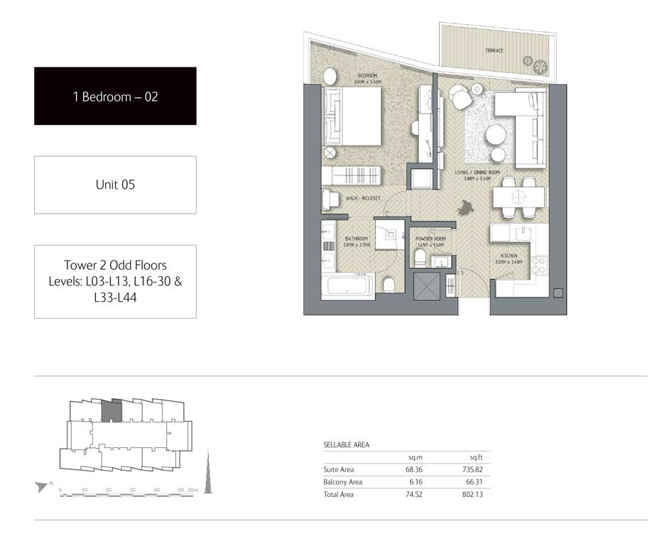 1 Bedroom floor plan