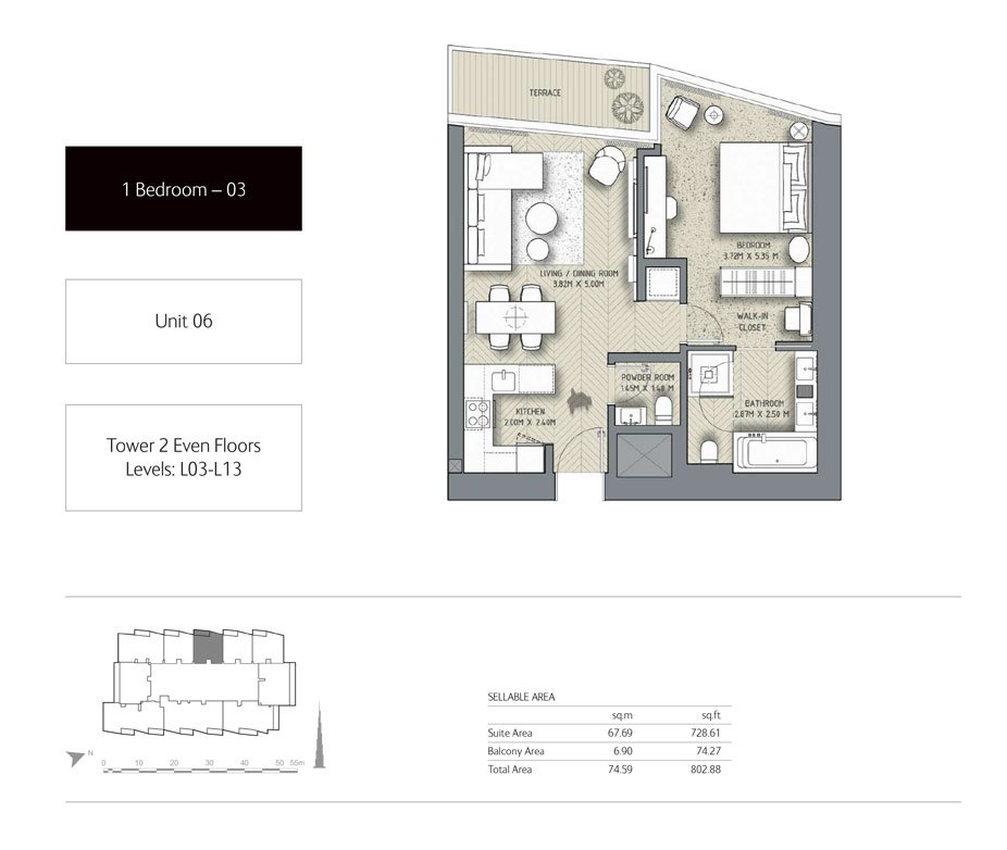 1 Bedroom floor plan