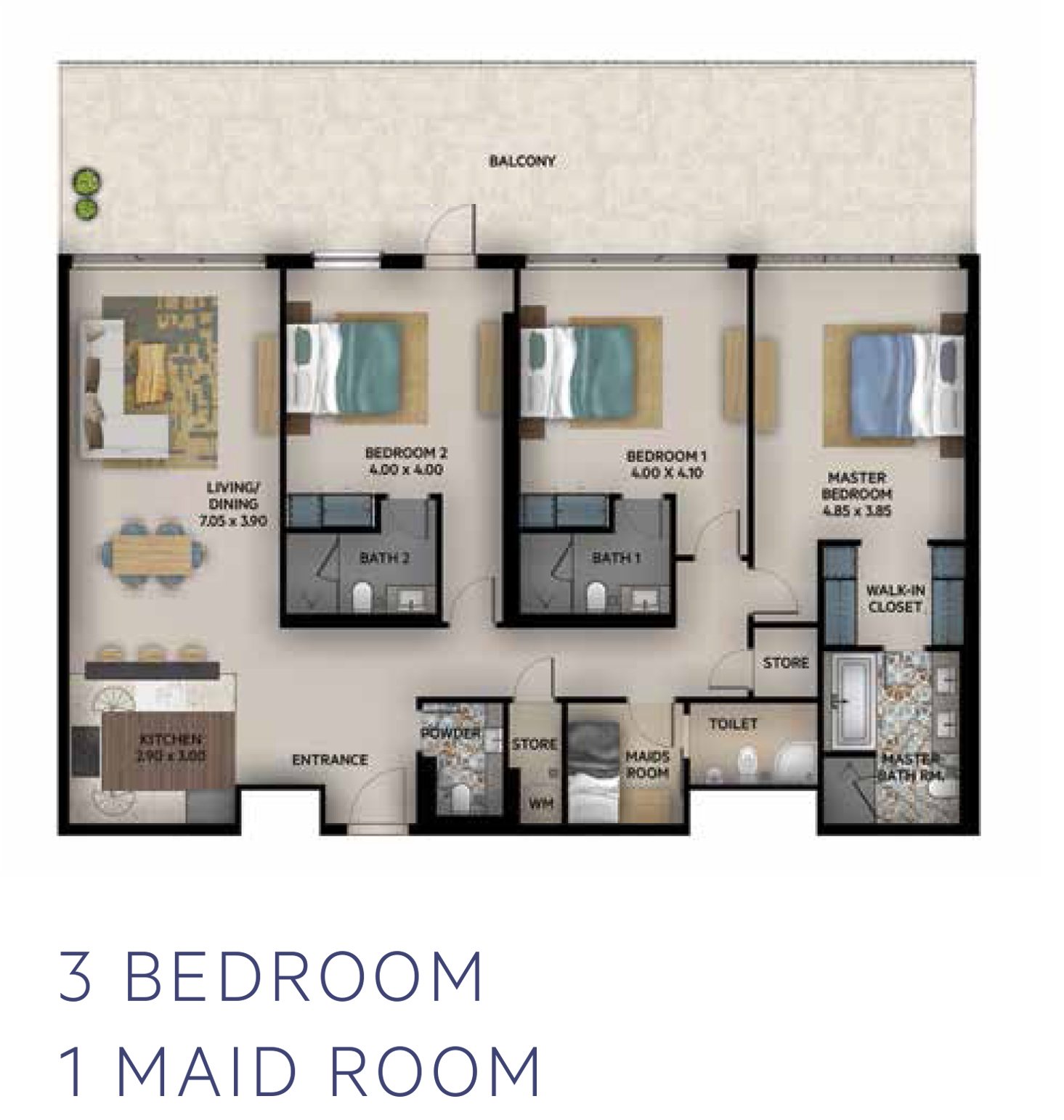 3 Bedrooms floor plan