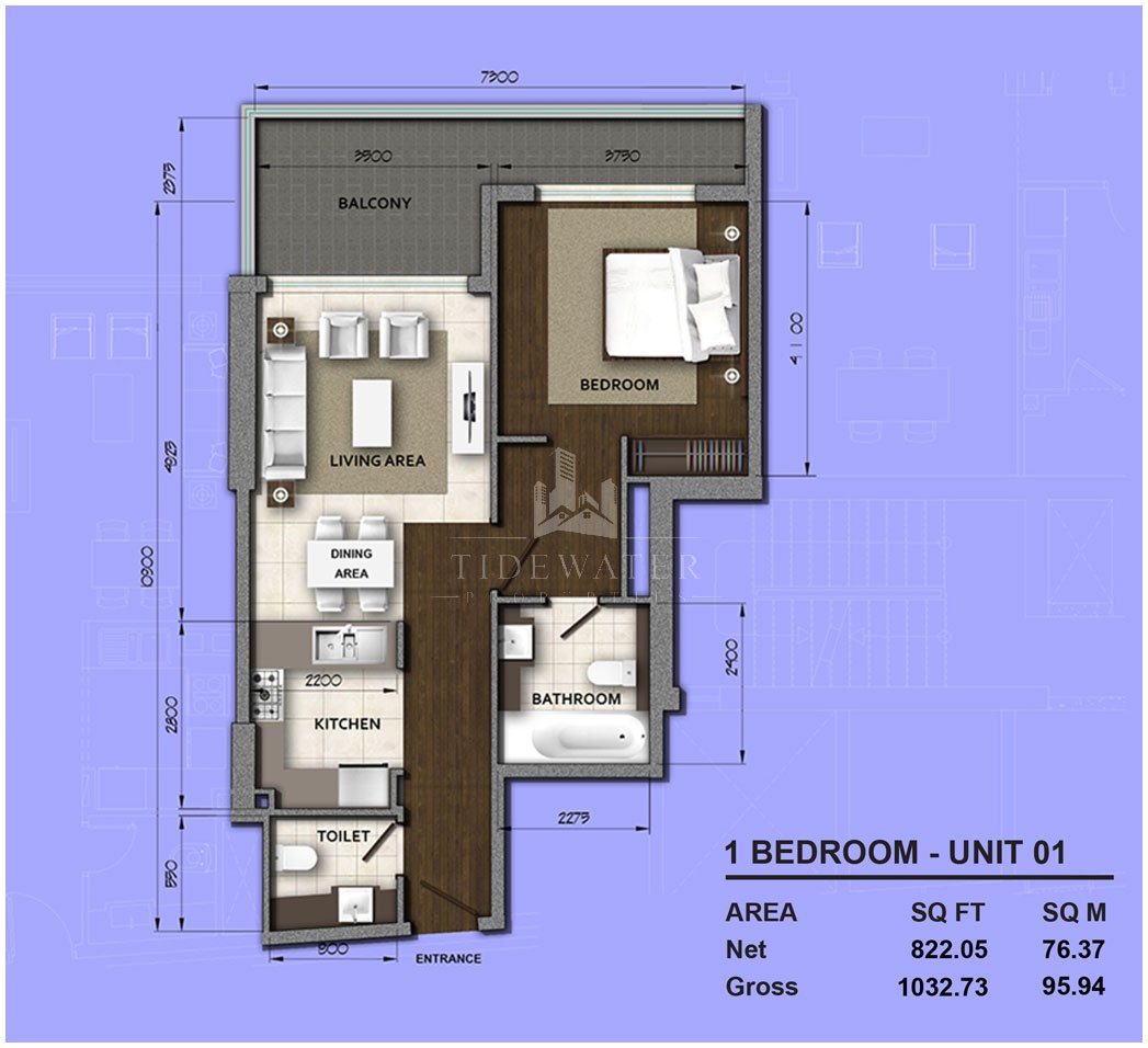 1 Bedroom floor plan