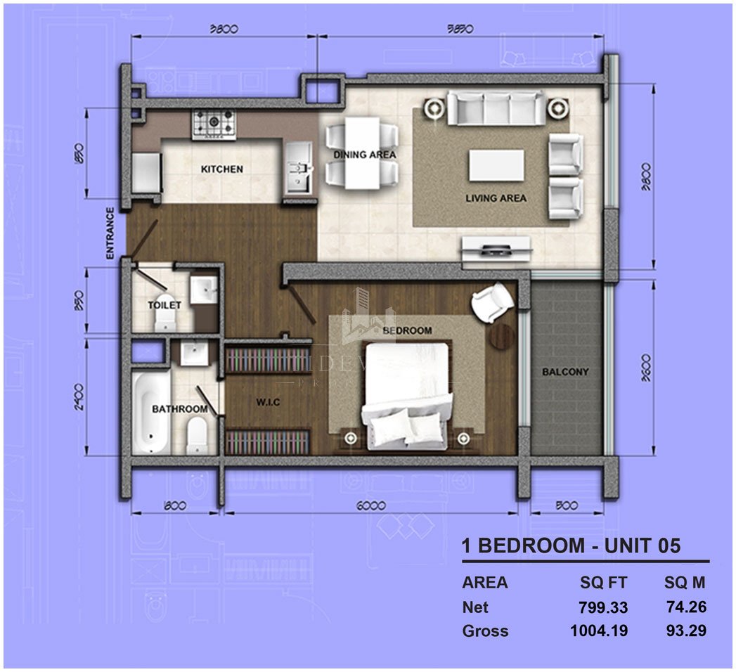 1 Bedroom floor plan