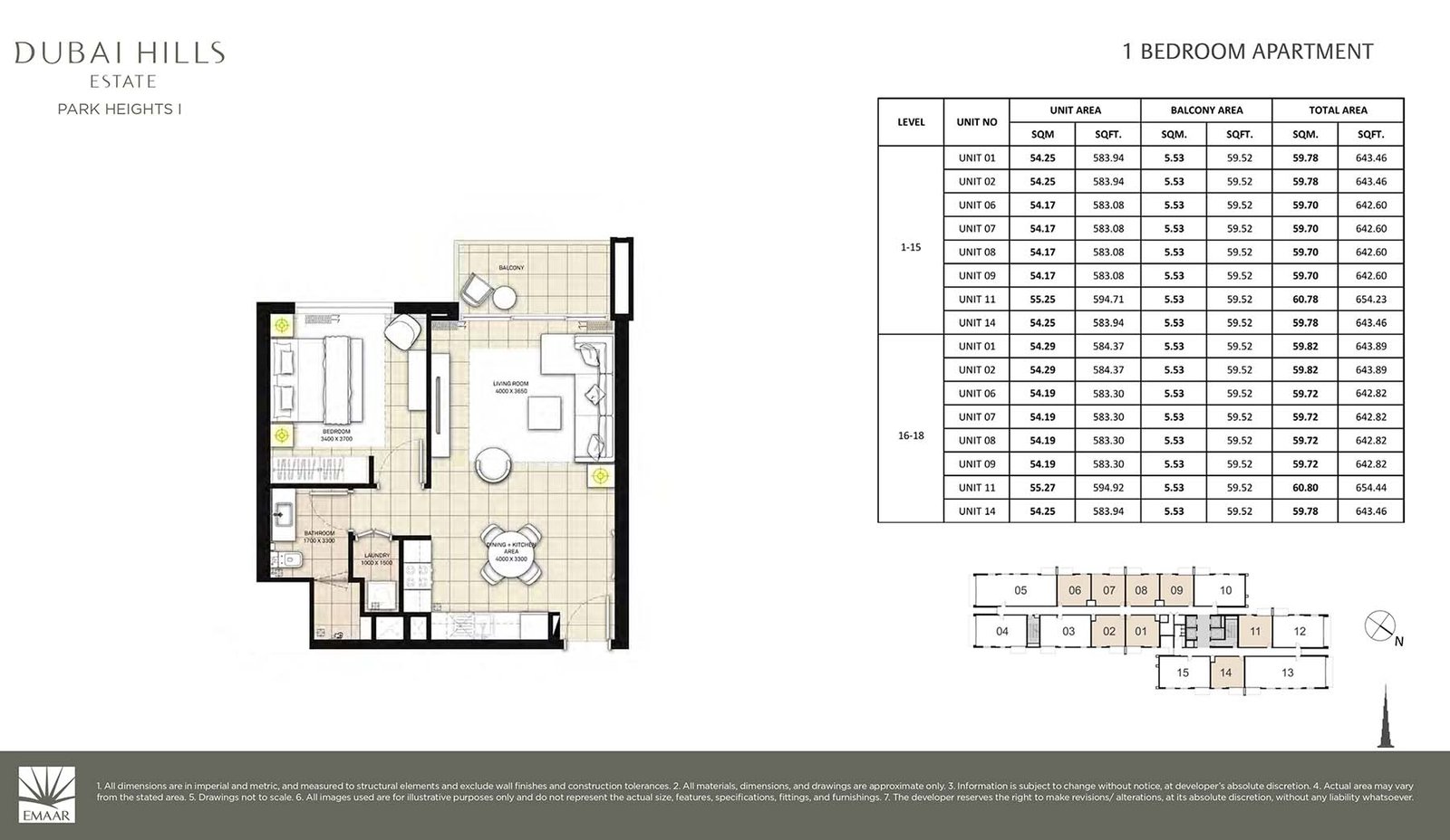 1 Bedroom floor plan