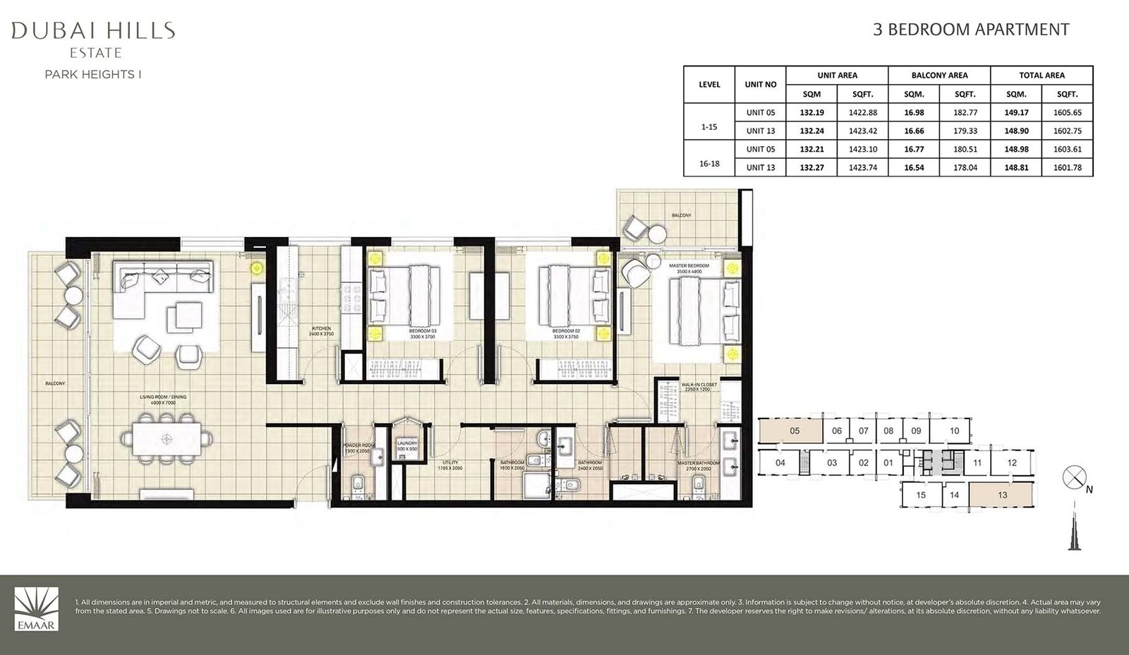3 Bedrooms floor plan