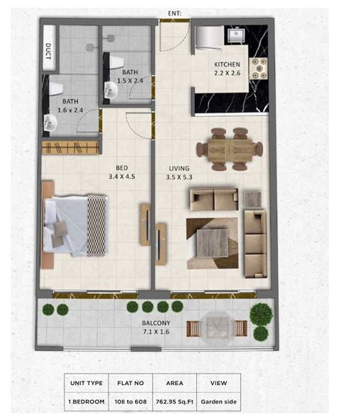 1 Bedroom floor plan