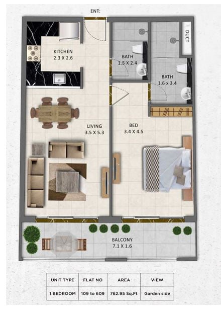 1 Bedroom floor plan