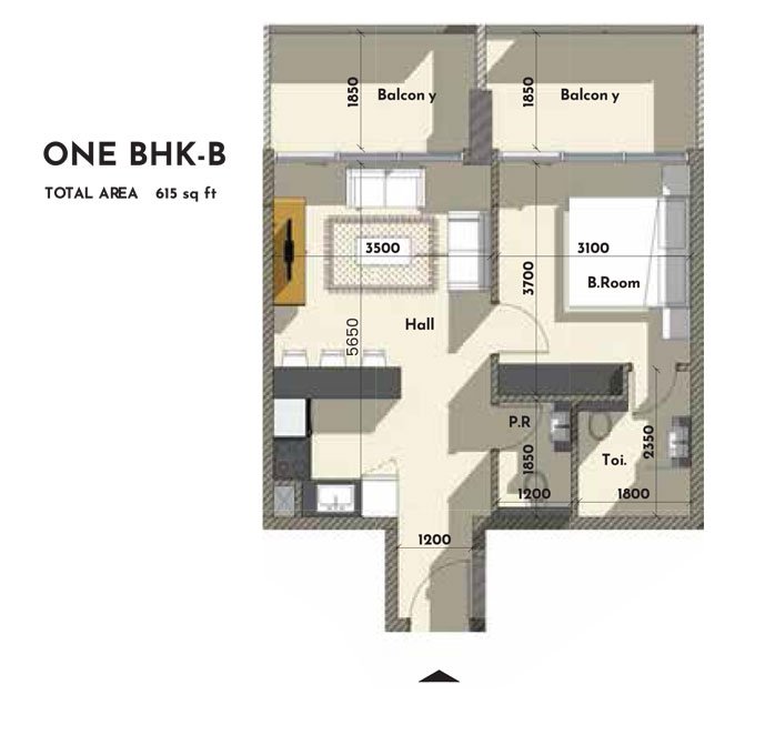 1 Bedroom floor plan